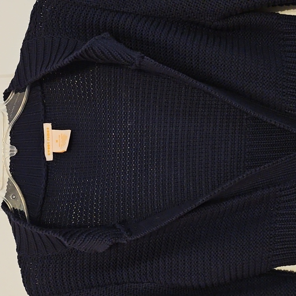Sweet Romeo Navy Blue Women's Sweater Cardigan Blazer with Toggle Close Accent